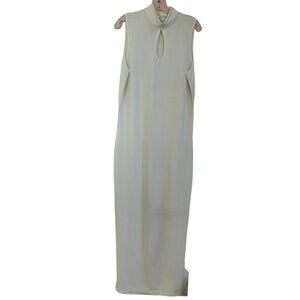Women’s Winter White Mock Neck Sleeveless Knit Maxi Dress Size Medium Tall